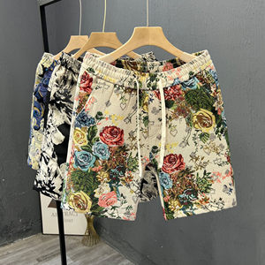 
Popular rose printed shorts men's trendy brand handsome five-point pants 2025 summer new men's high-end shorts