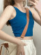 Blue threaded suspender vest for women with summer hot girl with breast pads, beautiful back and wore a navel-exposed short top