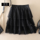 Pleated mesh cake skirt women's summer French high -waisted A -shaped thin versatile age reduction small short skirt