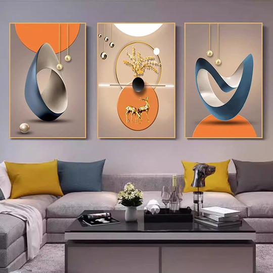 ノルディックトリプティク壁画 - シンプルモダンな動物プリント絵画