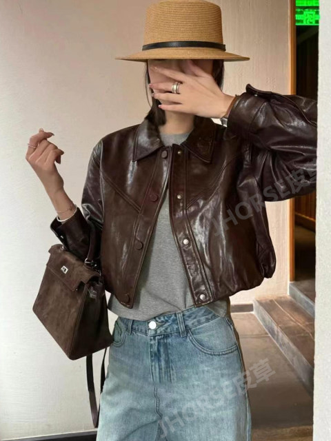 Genuine Leather Sheepskin Suede Lapel Tassel Motorcycle Short Jacket