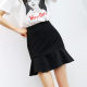 Spring and summer new lotus leaf skirt Black high waist skirt fishtail skirt shows thin zipper bag hip skirt A -line female