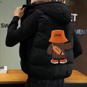 
Men's printed hooded vest men's winter vest vest cotton jacket couple outfit 2024 new cotton jacket trend
