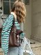 {1 piece 85 2 piece 75} American retro college green striped loose long sleeve T-shirt women's polo top rosy