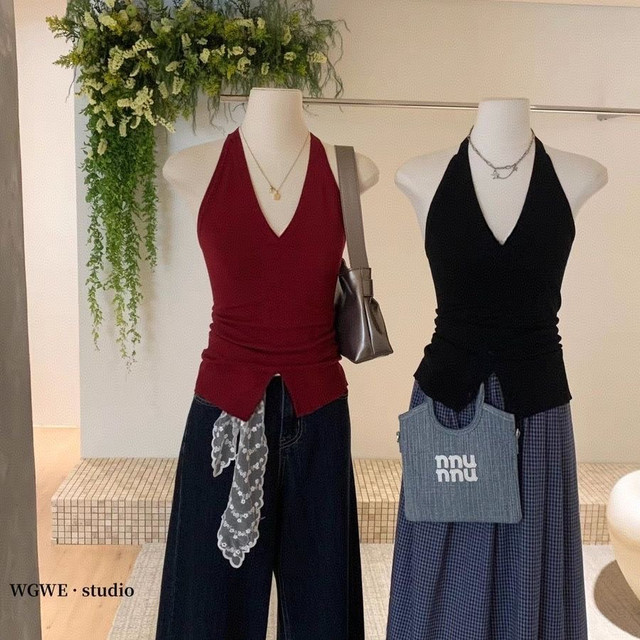 
Hot girl style v-neck suspender vest women's clothing 25 spring and summer Korean style versatile neck suspender top