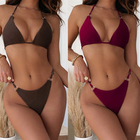European And American Solid Color Split Swimsuit - Triangle Bikini For Beach Diving - Sexy Three-Point Bikini For Hot Girls-Female