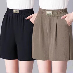 Ice Silk Cotton Linen Shorts for Women 2026 Summer New Elastic Wide-Leg High-Waisted Slimming Casual Sports Shorts A-Line Five-Point Length