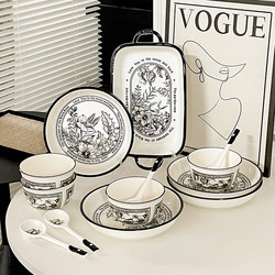 High-End French-Style Tableware Set ins Piece Bowl and Spoon Set, Light Luxury and High-End Feel, Household Bowl and Plate Combination