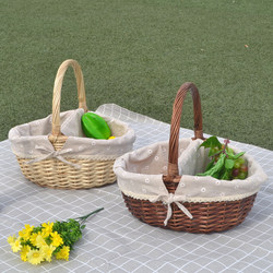 Wicker Picnic Basket with Lid and Dividers, Shopping Gift Basket, Hotel Property, Haidilao Towel Cleaning Basket