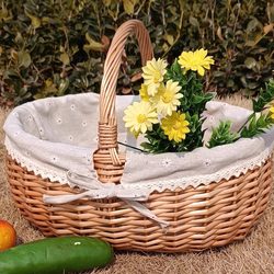 Rattan Picnic Basket, Hand-Held Basket, Fruit Basket, Wicker Shopping Basket, Storage Basket, Egg Basket, Woven Basket, Large Flower Basket