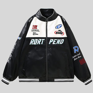 350*0.5kg300*0.5kg American PU Pippi Clothing Men's Spring and Autumn Tide Fat Motorcycle Driven Racing Jacket
