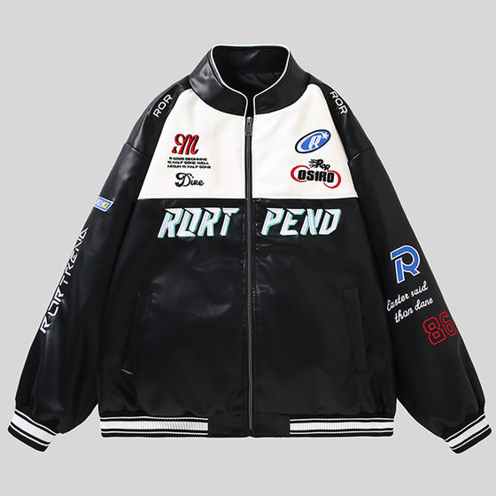 350*0.5kg300*0.5kg American PU Pippi Clothing Men's Spring and Autumn Tide Fat Motorcycle Driven Racing Jacket
