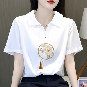 
Clearance and pick up 100% pure cotton short-sleeved POLO lapel large size top loose belly covering women's base shirt