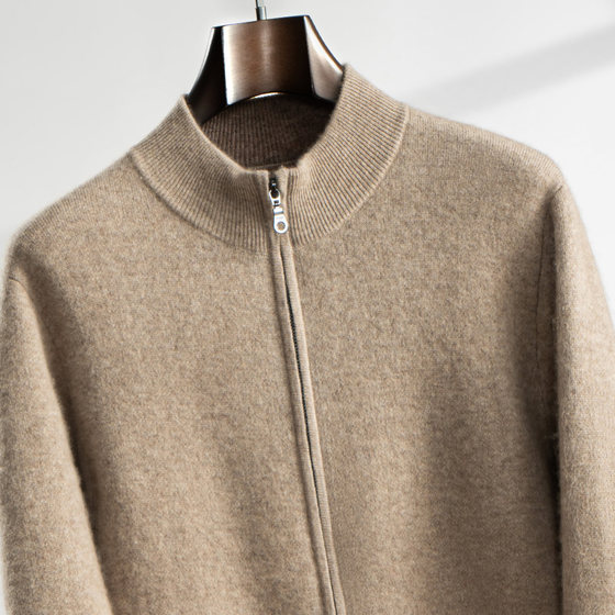 
Heavyweight thickened air layer men's zipper cardigan coat autumn and winter cashmere knitted half turtleneck sweater cardigan