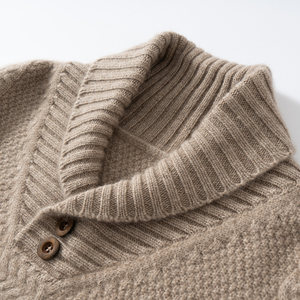 Cashmere sweater men's heavyweight thickened lapel button solid color green fruit collar inner cardigan sweater men's sweater jacket