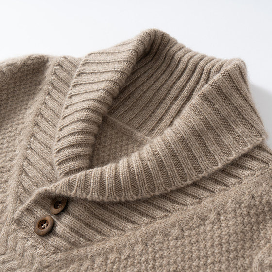 Cashmere sweater men's heavyweight thickened lapel button solid color green fruit collar inner cardigan sweater men's sweater jacket