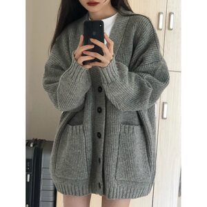 
Korean style knitted sweater for women in autumn and winter new style with loose and lazy collar cardigan jacket