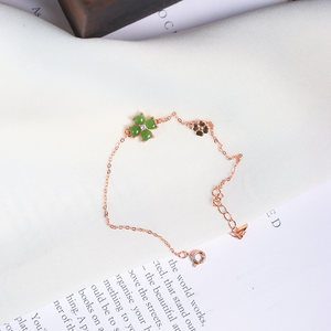 
Natural Russian jasper bare stone sterling silver inlaid four-leaf clover bracelet women's jade silver chain jewelry