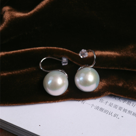 
High-quality natural freshwater white pearl large dot sterling silver inlaid high-heeled shoes earrings women's pearl ear hook jewelry