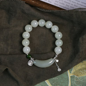 
Natural Hetian jade, Russian material, white jade round beads with bent pipe, original matching bracelet, women's jade jewelry