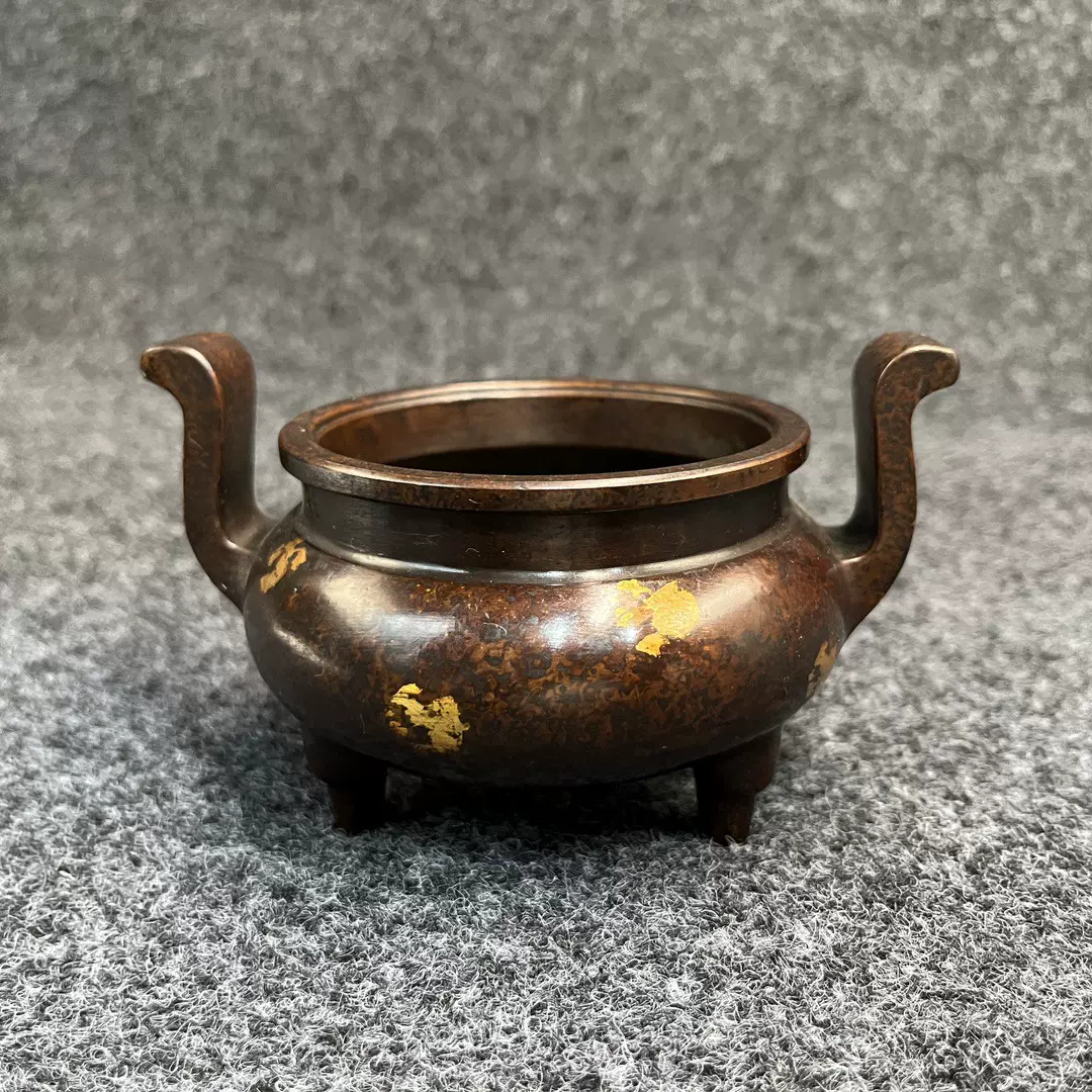铜器  香炉  三足象耳三面狮头香炉 香道具  工艺品  美术品  摆件 铜香炉象耳底座套炉宣德炉狻猊象耳铜熏炉