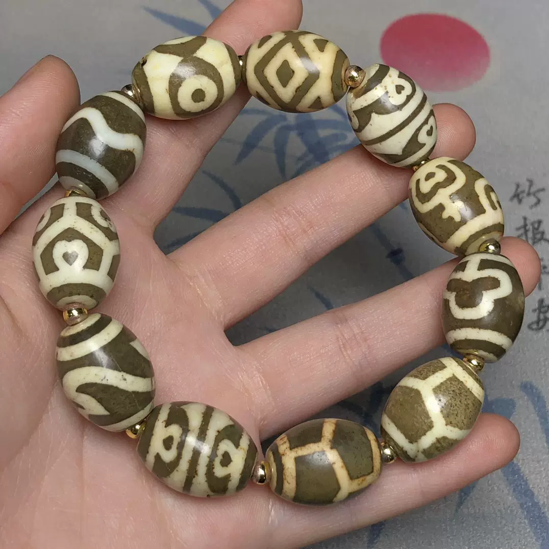 超珍館蔵】瑪瑙製 細密彫 達洛虎牙三眼天珠手串 置物 古賞物 古美術品