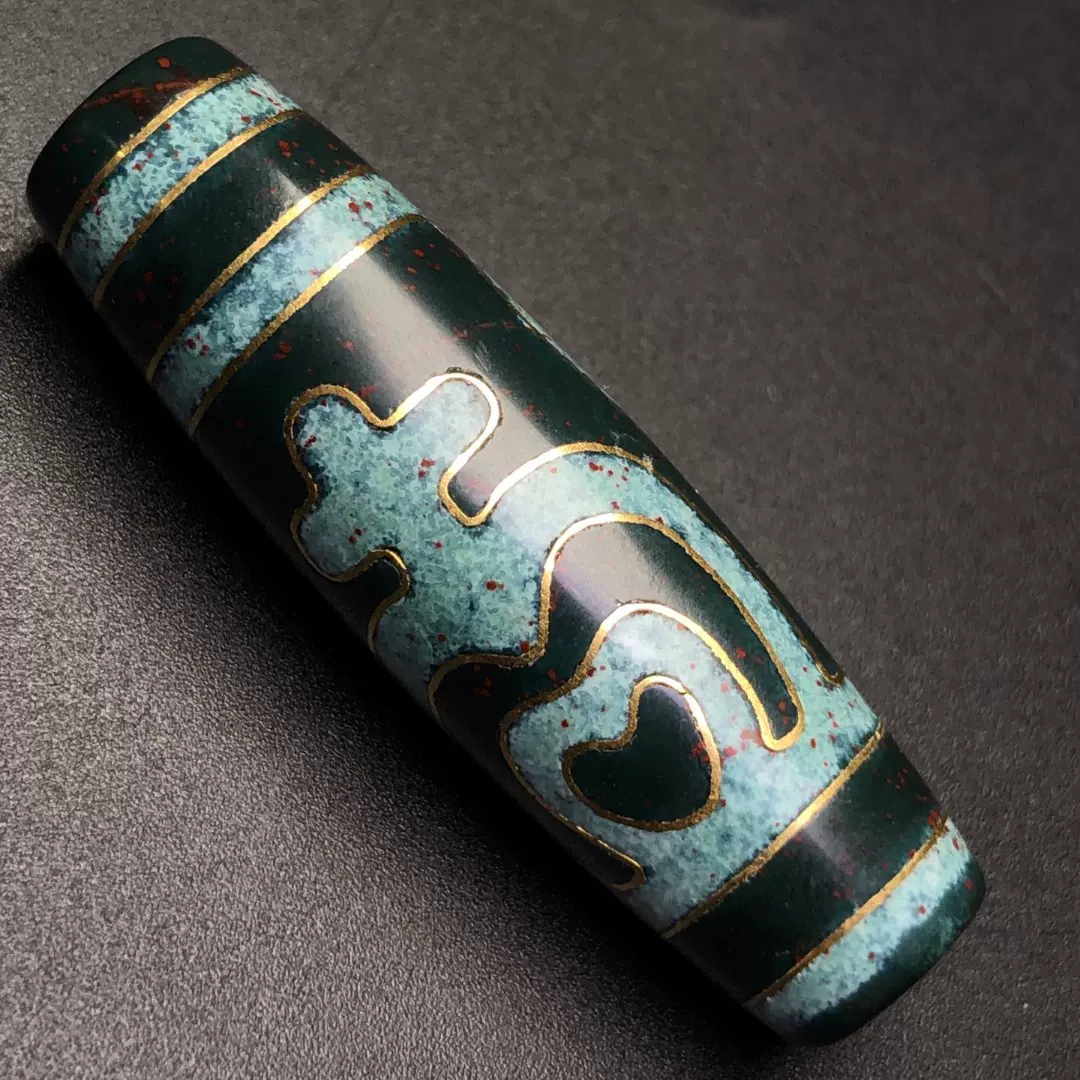 ✨美品 未使用 蓮師法器天珠 瑪瑙 高級品 天然牙黄玛瑙三眼莲师法器天珠勒子项链吊坠串隔多宝配饰12*55mm