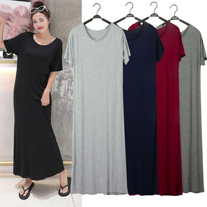 2024 Spring/Summer Korean version of modal long skirt, short sleeved loose fitting dress, versatile for women, autumn outerwear, bottom skirt, oversized trend