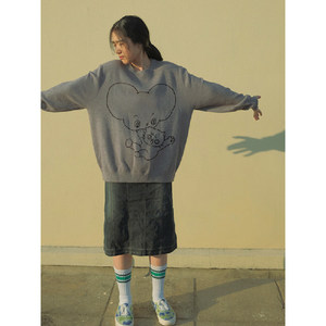 
Mancet species biting cat head sweater autumn new cute sweater retro college style loose couple men and women