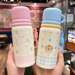 Children's Thermos Cup 316 Stainless Steel Girls' High-Quality Water Bottle with Lid, Special for Students Going to School, Double Drinking Straw Cup