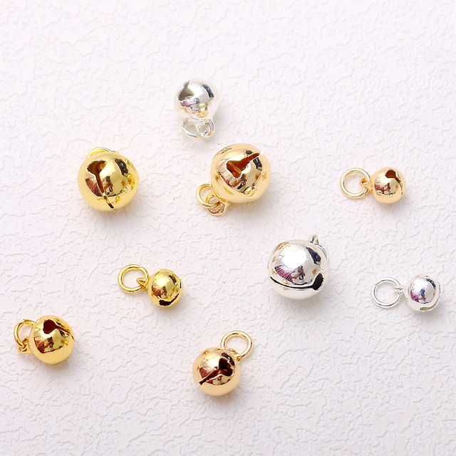 Copper plated 14K real gold will ring color-protecting bell 6/8/10mm bracelet DIY necklace small pendant jewelry pendant hanging decoration
