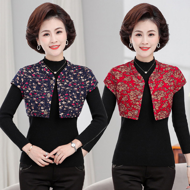 Mom thickened camel lint cotton short sleeve cotton vest middle-aged and elderly women's clothing cervical vertebrae shoulder guard short warm vest