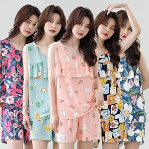 
Anti-convex cotton silk pajamas for women in summer large size vest shorts artificial cotton suit for women in summer can wear home clothes