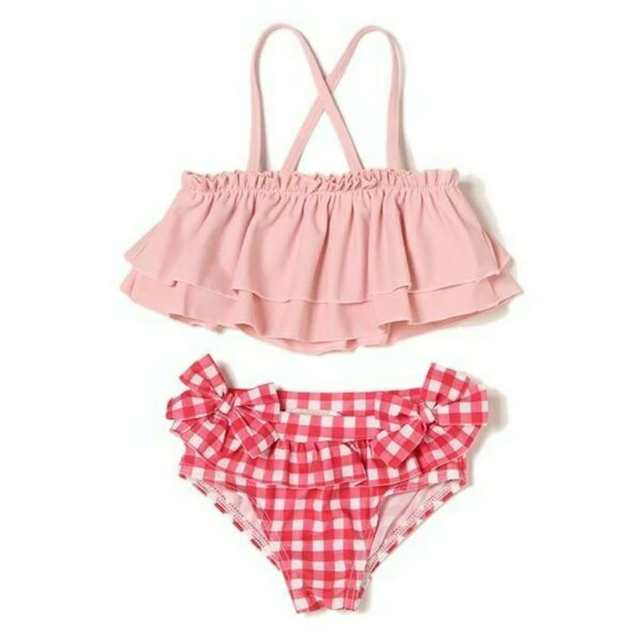Export Japanese children's cute plaid split bikini hot spring swimsuit girls' split swimming