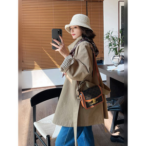 
Luo Yiyi TheLOE/Tencel cotton plaid rolled sleeves versatile casual high-end temperament mid-length windbreaker