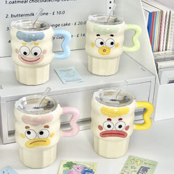 Cute and Adorable Clown Straw Cup, High-Value Ceramic Mug with Lid, Quirky Couple Drinking Cup, Birthday Gift