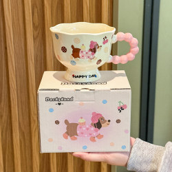 Cute Dachshund Puppy Goblet Milk Fufu Ceramic Mug for Girls, Couple Coffee Cup, Exquisite Birthday Gift