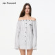 JAC FLEURANT2025 Spring and Summer New Style Shirt Women's Long Sleeve Striped Loose White One-Shoulder Waist Shirt
