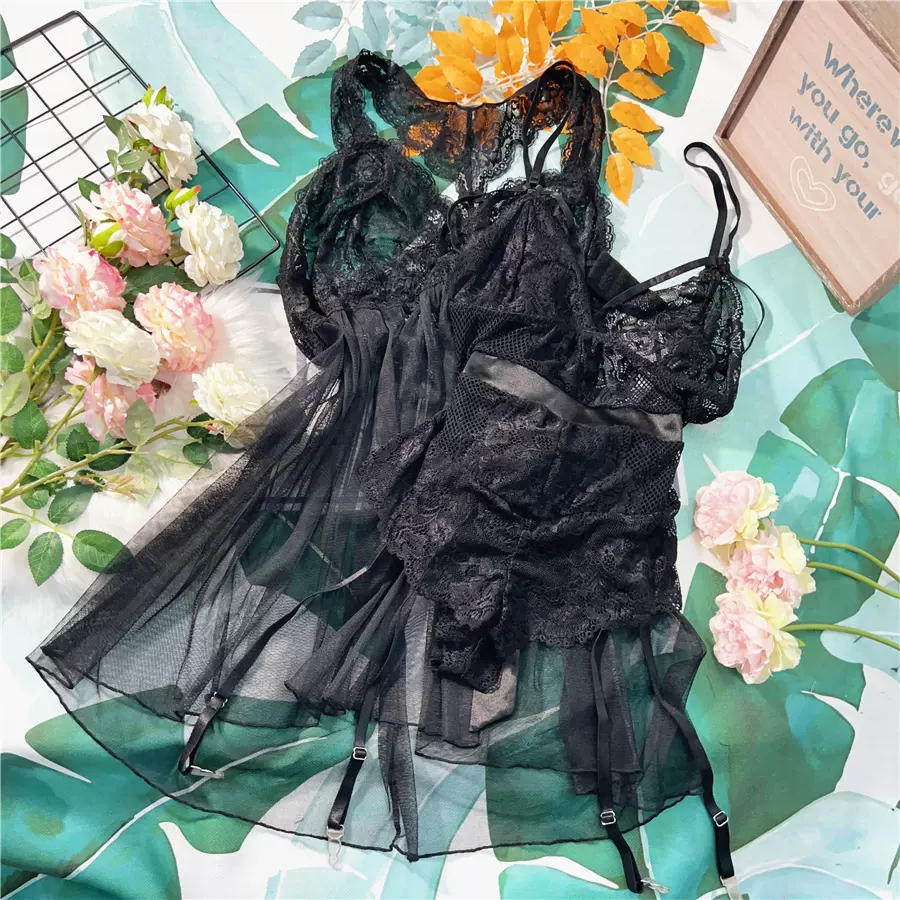 Z578 新品杂款黑色系网纱蕾丝吊带睡裙衣内搭居家沙滩短裙连体衣-Taobao