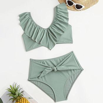New solid color ruffled cute children's split swimsuit