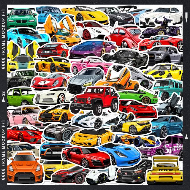 50 Cartoon Cool Sports Cars Personalized Graffiti Stickers Notebook ...