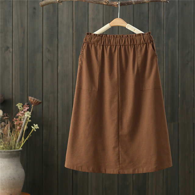 Linen Elastic Back 2 Pkt Skirt main image 1