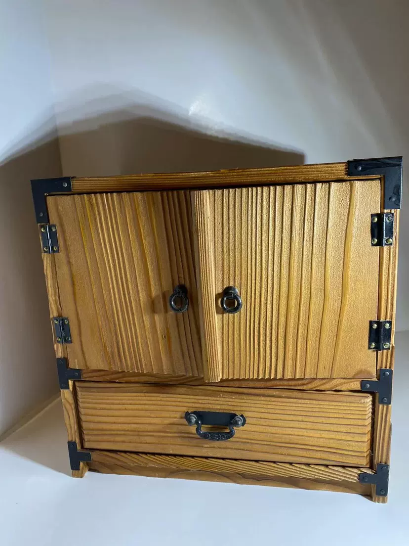 日本傳統工藝金具木箱櫃子首飾盒裝飾盒百寶箱收納箱17.5*