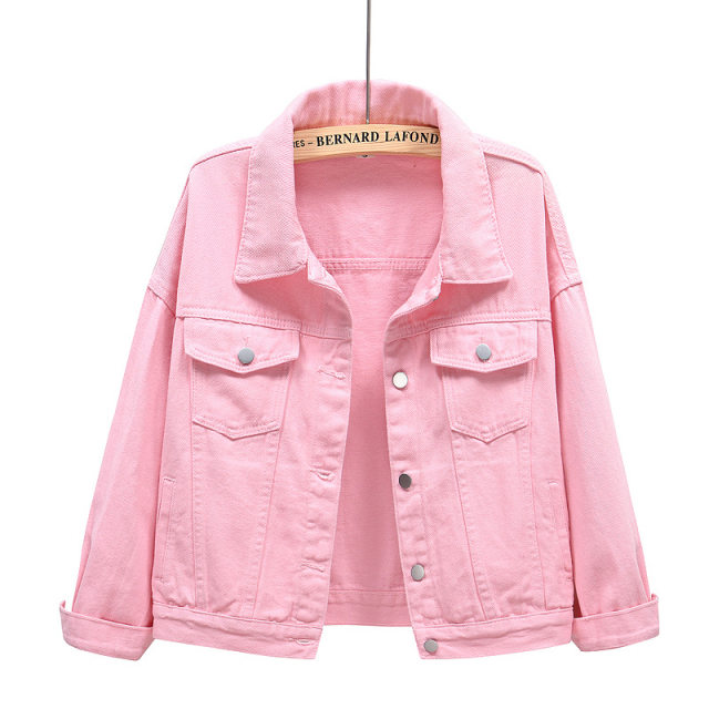 2021 spring style fashionable pink denim jacket for women fat mm slim top Korean style loose BF student casual jacket