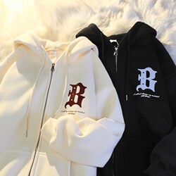 2024 New Pure Cotton Oversize Autumn and Winter Lazy Style Hooded Sweatshirt Jacket for Women, Loose Cardigan with Fleece Lining and Thickened