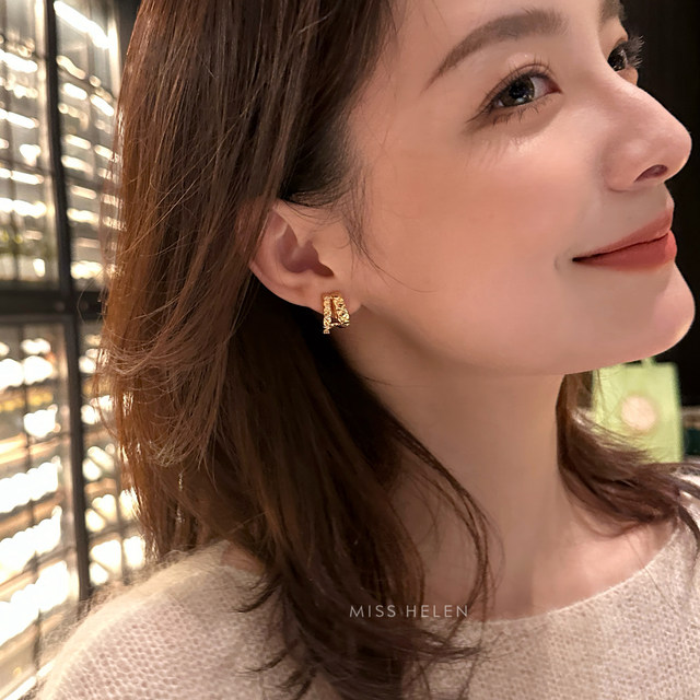 MISS HELEN fragrance style diamond metal style texture ear clip women's niche earrings earrings without ear piercing earrings