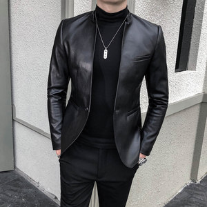 Small suit Men's spring autumn slim -fitting handsome leather jacket suit casual winter style plus velvet collar leather jacket men's clothing
