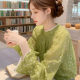 Floral polka dot shirt for women with high-end light luxury fashionable and beautiful shirt 2025 spring new French lace top
