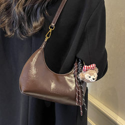 High-End Underarm Bag for Women, 2025 New Model, Oil Wax Leather Shoulder Crescent Bag, Niche Retro Versatile Crossbody Bag
