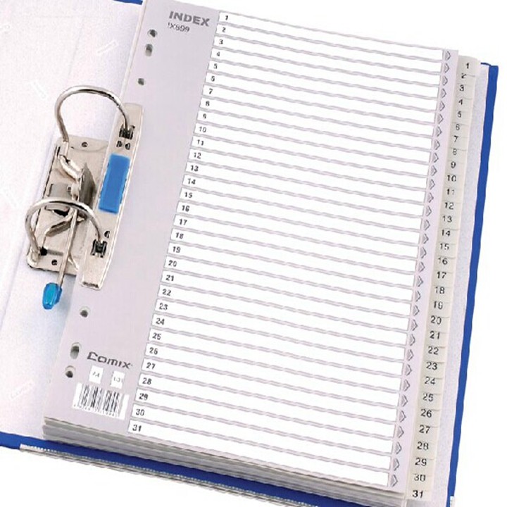 QIXIN IX899 색인 용지 31 페이지 월간 분류 용지 펀치 폴더 특수 11 홀 A4 페이징 용지-